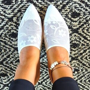 Allegra K White lace mules